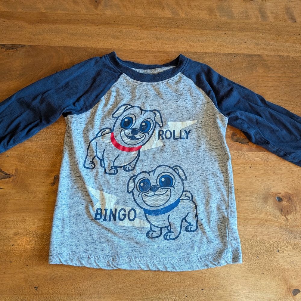 Disney Blue and Gray Long Sleeve Tee with Puppy Print